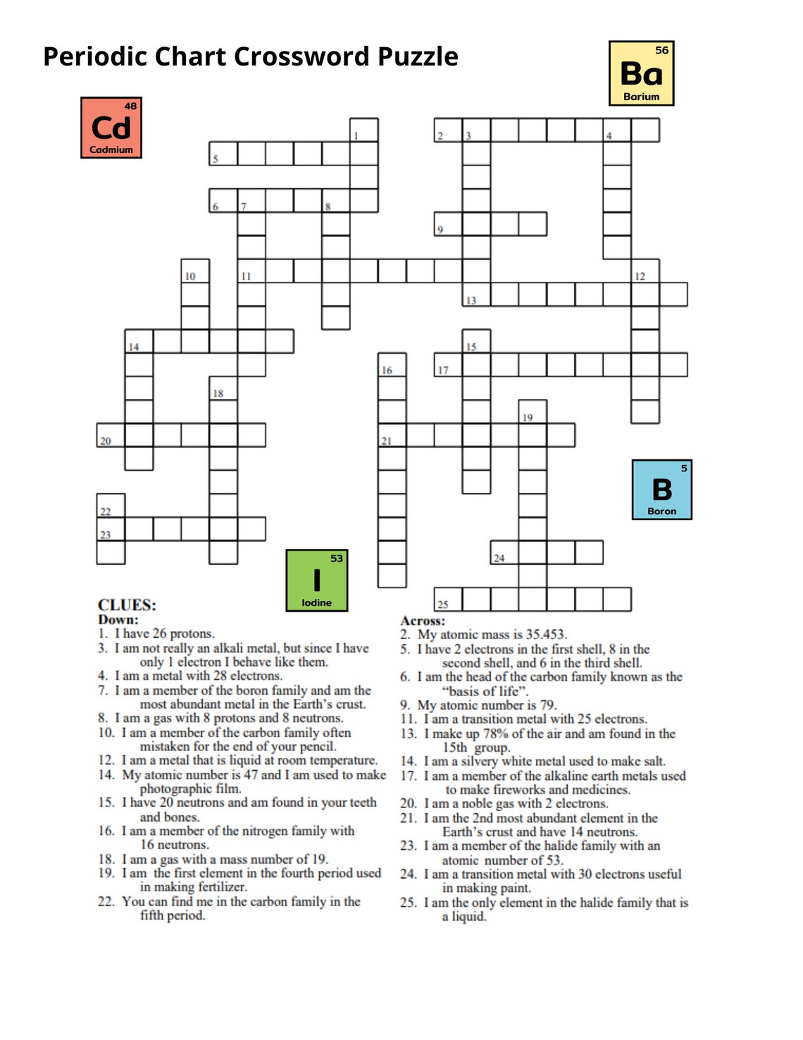 Periodic Chart Worksheets and Crossword Puzzle Etsy