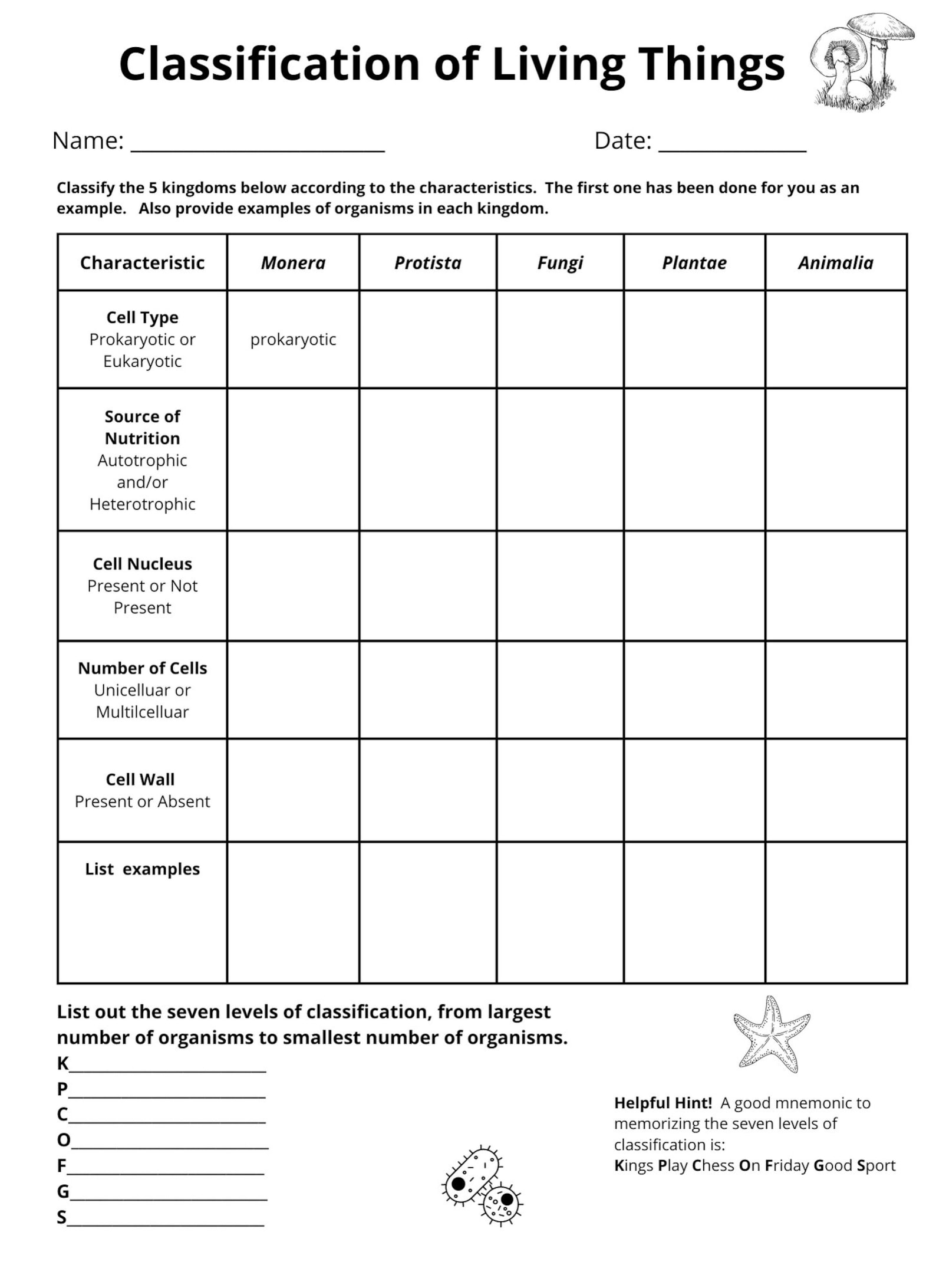 Classifying Organisms Worksheet - Etsy