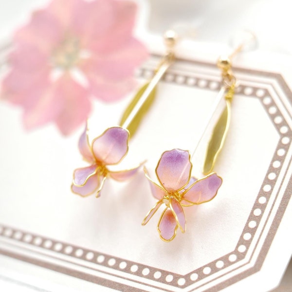 Wire Resin Iris Earrings, Handmade Floral Jewelry