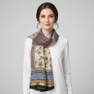 Handgefertigter Baumwollschal mit Blockprint-Muster