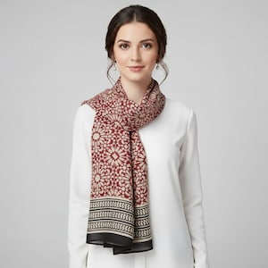 Hand Block Print Baumwollschal: Rot Floral Leichter Sommer Wrap