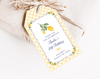 Mediterranean Lemon Gift Tag Set | Custom 2.25x4 Italian Citrus Party Favors | Personalized Hang Tags