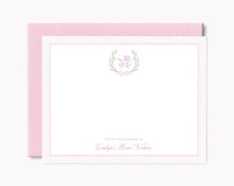 Printed Pink Baby Carriage Stationery Set | Baby Shower Note Cards for Baby Girl | Personalized A2 Flat Stationary with Envelopes