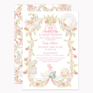 Pink Nursery Rhyme Invitation Set | Custom Mother Goose Storybook Party Invitations | Personalized 5x7 Invites with Envelopes