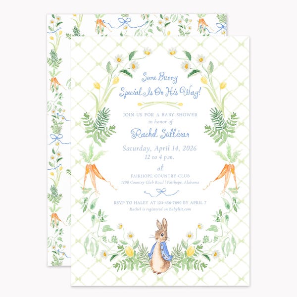 Peter Rabbit Invitations | Custom 5x7 Spring Storybook Party Invites with Envelopes