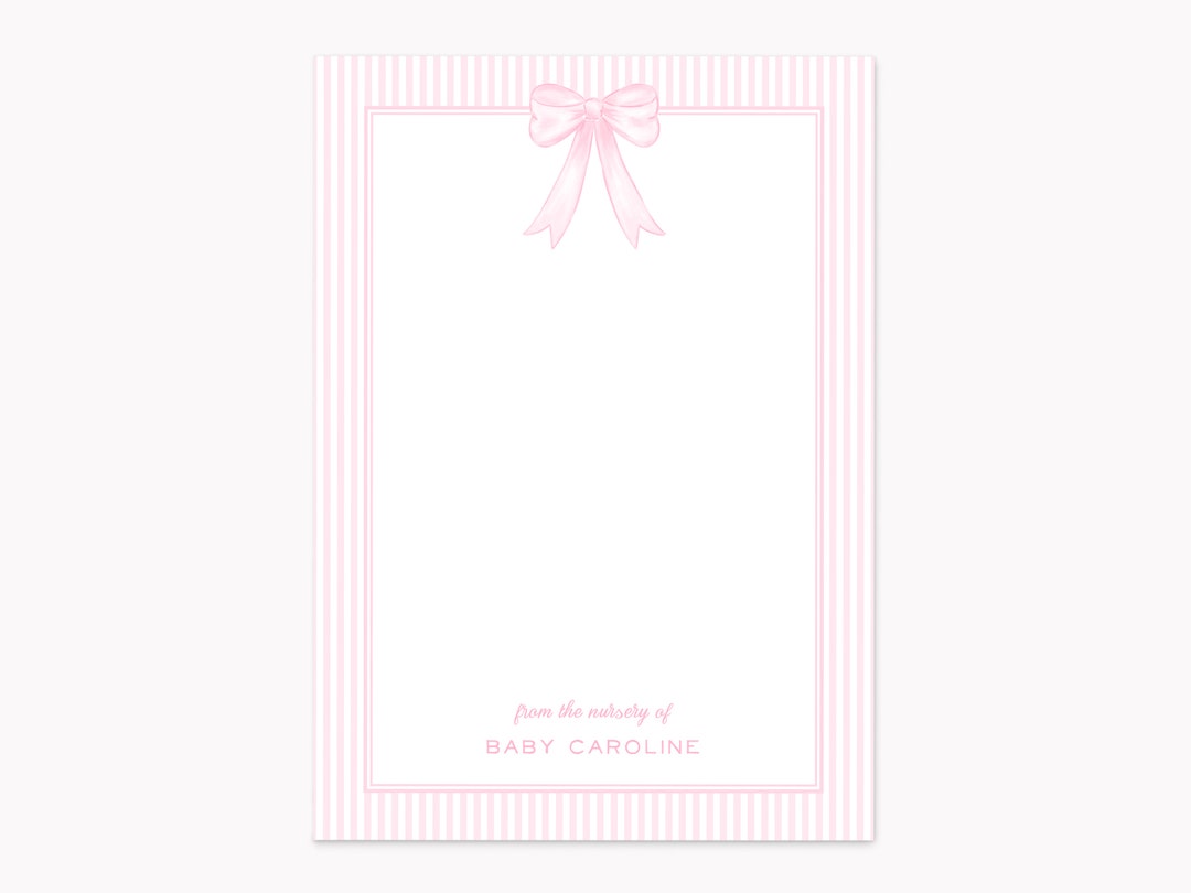 Printed Pink Bow Stationery Set Custom Baby Shower Note Cards for Baby