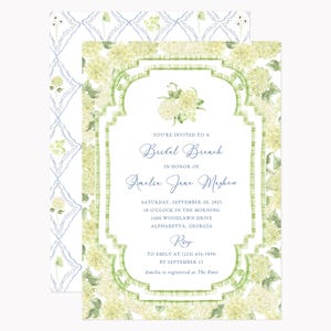Limelight Hydrangea Invitation Set | Custom Grandmillennial Chinoiserie Party Invitations | Personalized 5x7 Invites with Envelopes