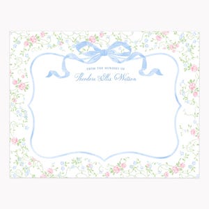 Blue Bow Floral Chintz Stationery Set | Custom Spring Grandmillennial Note Cards | Personalized A2 Flat Stationary with Envelopes