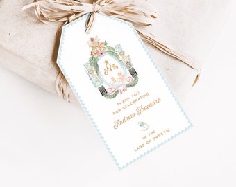 Printed Blue Nutcracker Crest Gift Tag Set | Christmas Party Favor Tags | Personalized Hang Tags