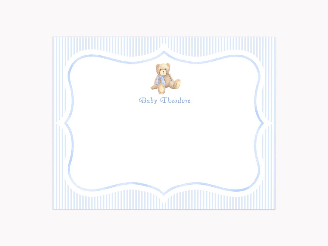 Teddy Bear Note Cards | Printed A2 Boy Baby Shower Stationery With ...
