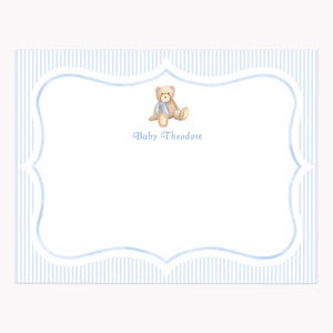 Teddy Bear Note Cards | Printed A2 Boy Baby Shower Stationery with Envelopes