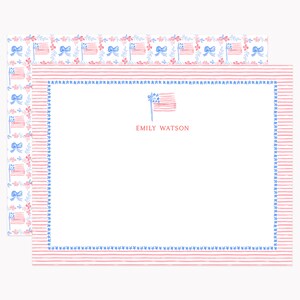 Printed American Flag Stationery Set | Patriotic Americana Note Cards | Personalized A2 Stationary with Envelopes