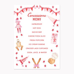 Printed League of Her Own Menu Set | Custom Girl's Baseball Party Menus | Personalized 5x7 Menu Cards