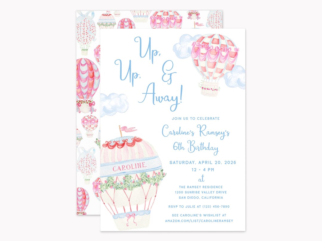 Max Air Invitations Hot Air Balloon Invitations | Printed 5x7 up up & Away Party Invites ...