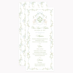 Lamb Crest Blue Menus | Printed 4x9 Spring Party Menu Cards