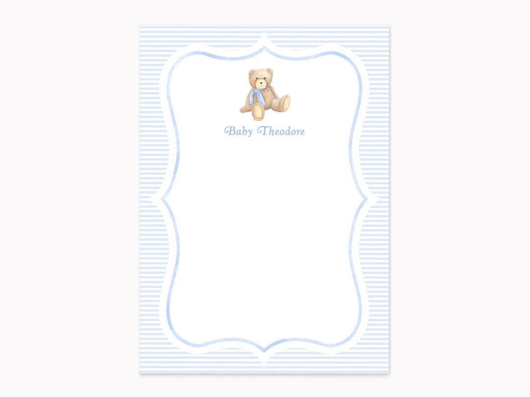 Teddy Bear Note Cards | Printed 5x7 Boy Baby Shower Stationery With ...