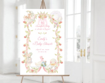 Printable Nursery Rhyme Welcome Sign Template | DIY Editable 24x36 Baby Shower Party Poster for Baby Girl | Instant Digital Download