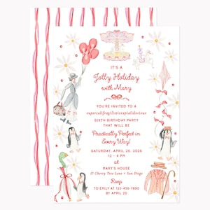 Jolly Holiday Invitations | Printed 5x7 Mary Poppins-Inspired Party Invites with Envelopes