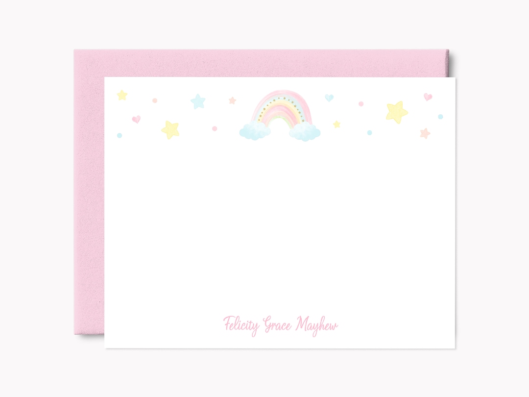 Pastel Rainbow Stationery Set Custom Watercolor Note Cards for Girls ...