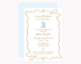 Printed Cowboy Invitation Set | Personalized 5x7 Country Western Party Invitations with White Envelopes