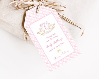 Printed Rocking Horse Gift Tag Set | Custom Pink Baby Shower Favor Tags for Baby Girl | Personalized Hang Tags