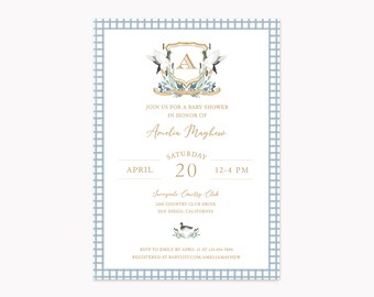 Printable Mallard Duck Crest Invitation Template | DIY Editable 5x7 Baby Shower Invitation for Baby Boy | Instant Digital Download