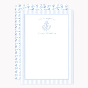 Blue Anchor Stationery Set | Custom Nautical Note Cards | Personalized 5x7 Flat Stationary with Envelopes