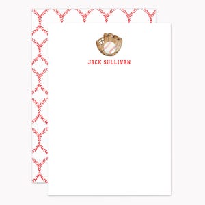 Baseball Mitt Stationery Set | Custom Sports Note Cards for Kids | Personalized 5x7 Flat Stationary with Envelopes