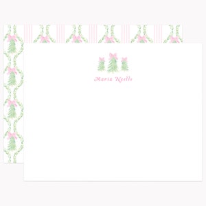 Printed Pine Tree Stationery Set | Winter Baby Shower Note Cards for Baby Girl | Personalized A2 Flat Stationary with Envelopes