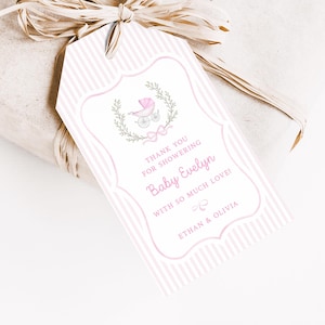 Pink Baby Carriage Gift Tag Set | Custom 2.25x4 Baby Shower Party Favors | Personalized Hang Tags for Baby Girl