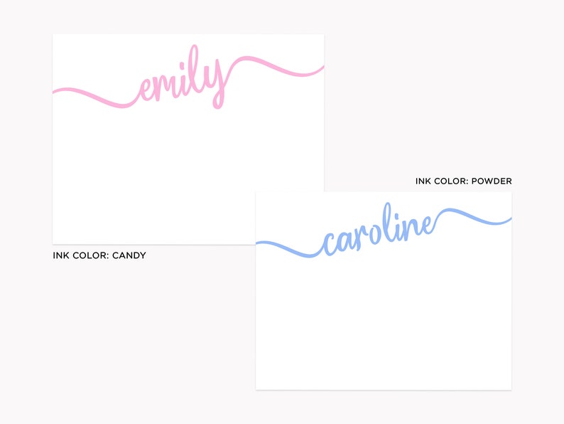 Printed Cursive Name Stationery Set Personalized Note Cards for Girls Custom A2 Flat Stationary with Envelopes image 2