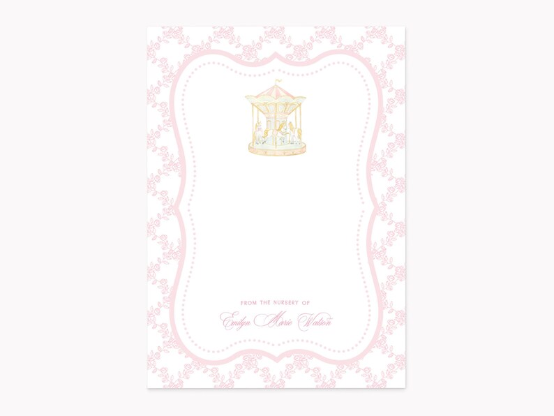 Pink Carousel Note Cards | Printed 5x7 Girl Baby Shower Stationery With ...