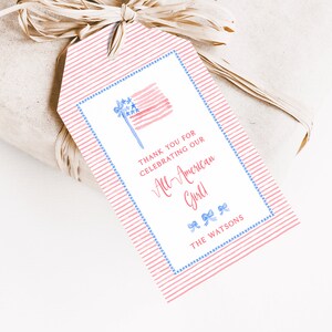 Printed American Flag Gift Tag Set | Patriotic Party Favor Tags | Personalized Hang Tags