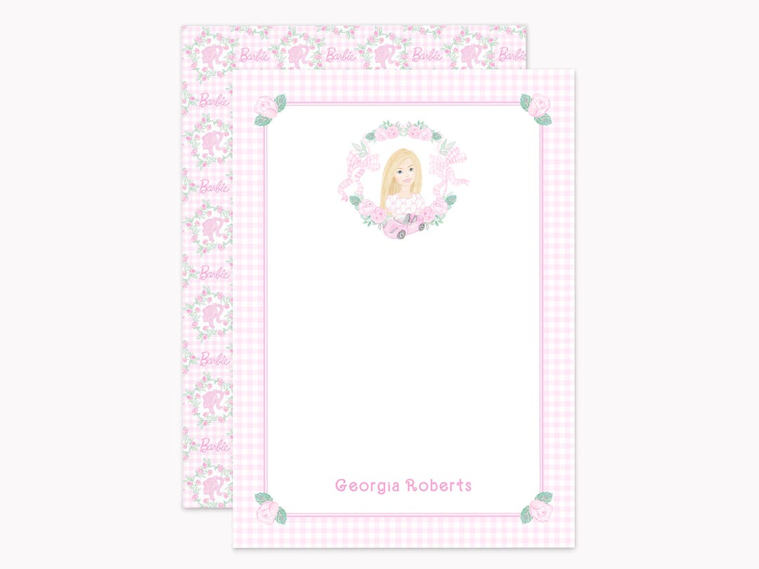 Barbie-inspired Note Cards | Custom 5x7 Pink Gingham Stationery With ...