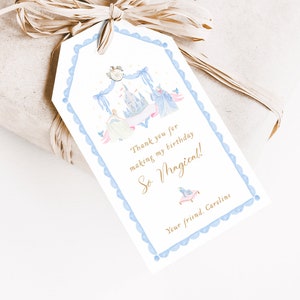 Printed Cinderella Gift Tag Set | Watercolor Magical Fairytale Princess Party Favor Tags for Girls | Personalized Hang Tags