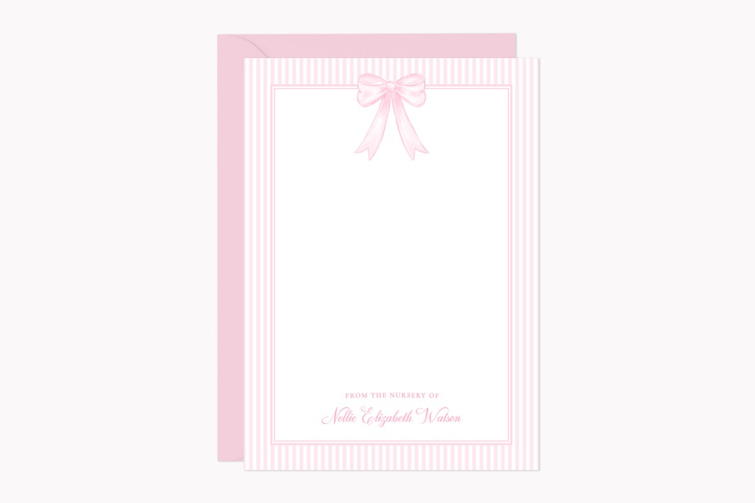 Pink Bow Stationery Set | Custom Baby Shower Note Cards for Baby Girl ...