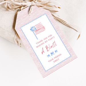 Printed American Flag Gift Tag Set | Americana Patriotic Party Favor Tags | Personalized Hang Tags