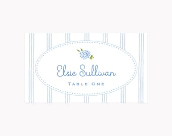 Something Blue Hydrangea Place Cards | Printed 3.5x2 Elegant Summer Bridal Shower Table Decor