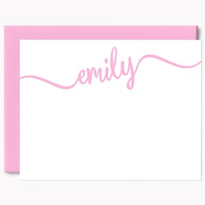 Printed Cursive Name Stationery Set Personalized Note Cards for Girls Custom A2 Flat Stationary with Envelopes image 1