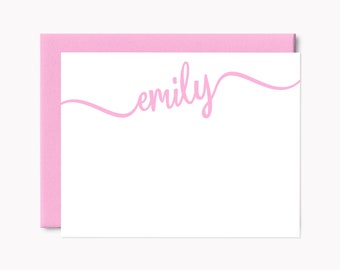 Printed Cursive Name Stationery Set | Personalized Note Cards for Girls | Custom A2 Flat Stationary with Envelopes