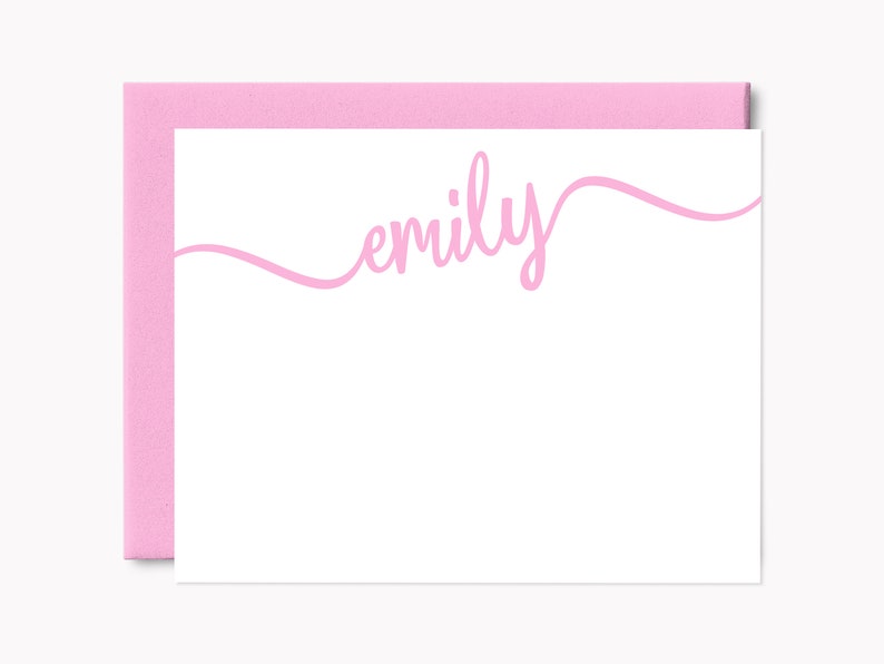 Printed Cursive Name Stationery Set Personalized Note Cards for Girls Custom A2 Flat Stationary with Envelopes image 1