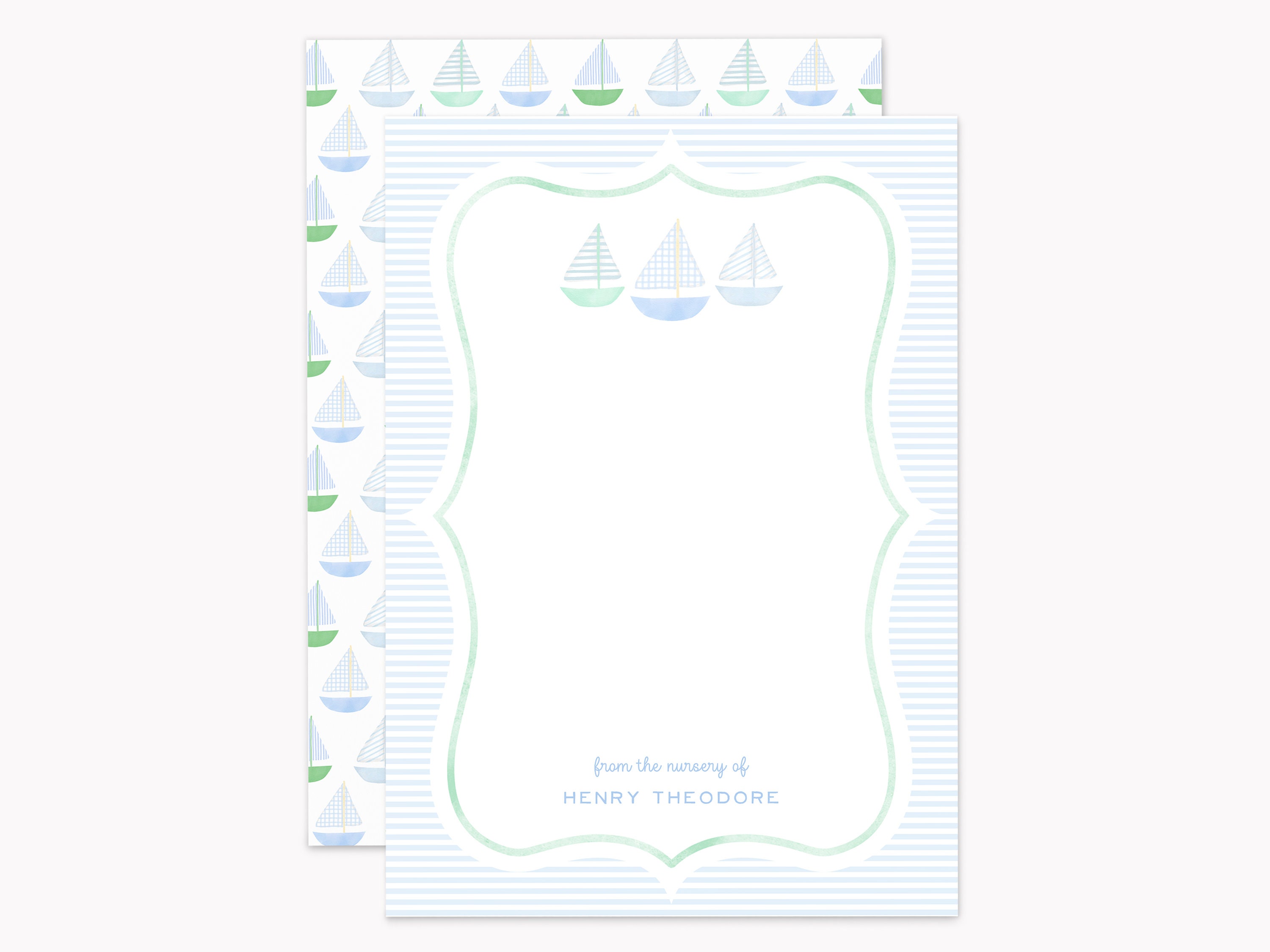 Printed Sailboat Trio Stationery Set Custom Nautical Note Cards Personalized 5x7 Flat Stationary ...