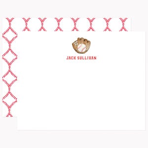 Baseball Mitt Stationery Set | Custom Sports Note Cards for Kids | Personalized A2 Flat Stationary with Envelopes