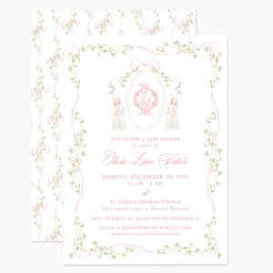 Blushing Bunny Crest Invitations | Custom 5x7 Easter Rabbit Spring Party Invites with Envelopes