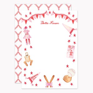 League of Her Own Stationery Set | Custom Girl's Baseball Note Cards | Personalized 5x7 Flat Stationary with Envelopes