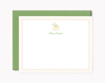 Printed Yellow Ducky Stationery Set | Duckie Baby Shower Note Cards | Personalized A2 Flat Stationary with Envelopes