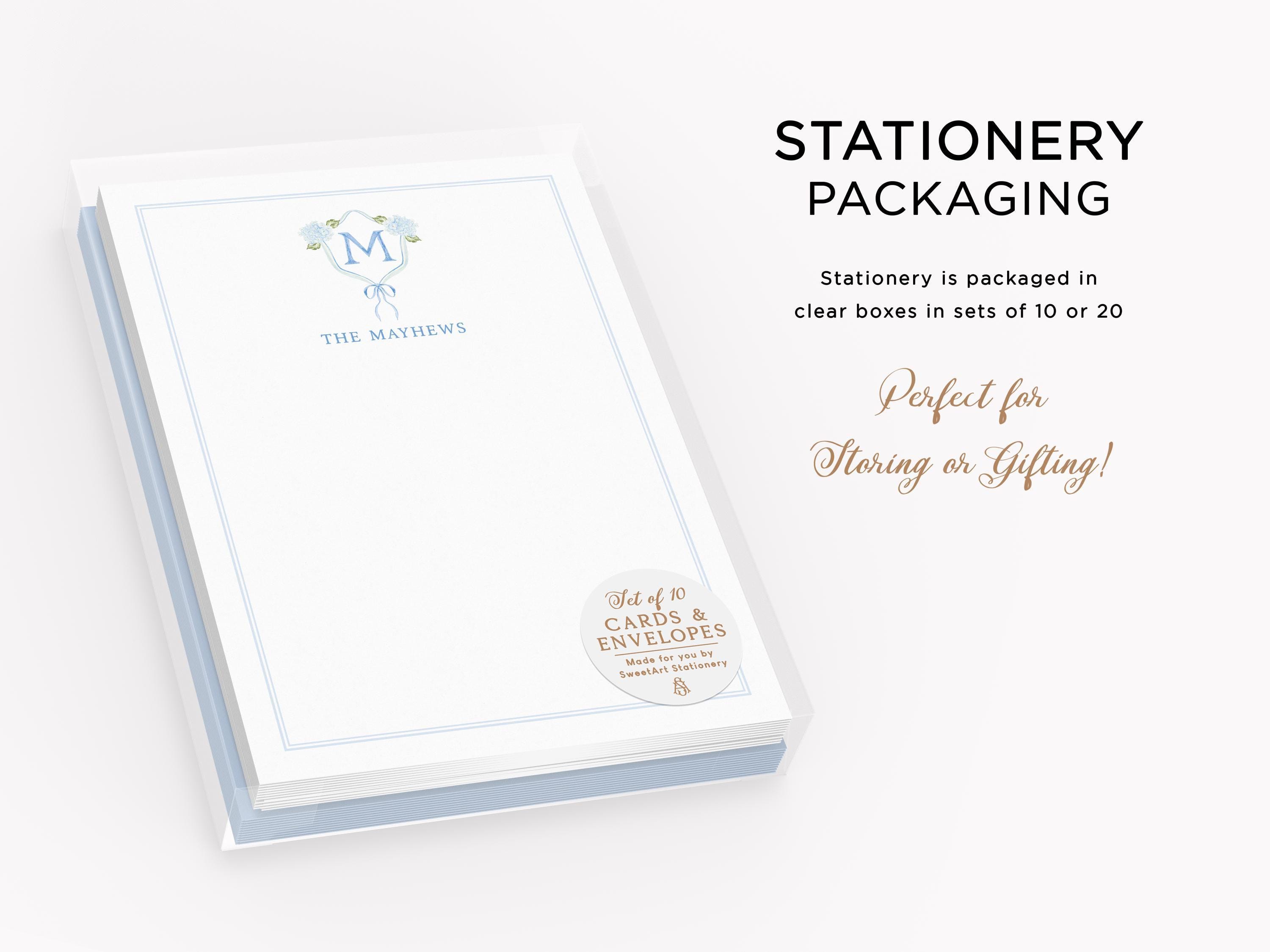 Blue Hydrangea Crest Note Cards | Custom 5x7 Grandmillennial Stationery ...