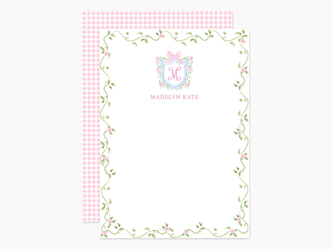 Pink Bow Floral Monogram Stationery Set Custom 5x7 Baby Shower Note ...