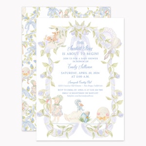 Blue Nursery Rhyme Party Invitations | Custom Mother Goose Baby Shower Invitations for Boy | Personalized 5x7 Invites with Envelopes