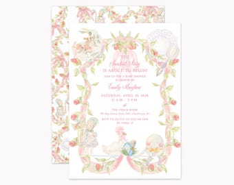 Nursery Rhyme Invitations | Printed 5x7 Mother Goose Girl Baby Shower Invites with Envelopes